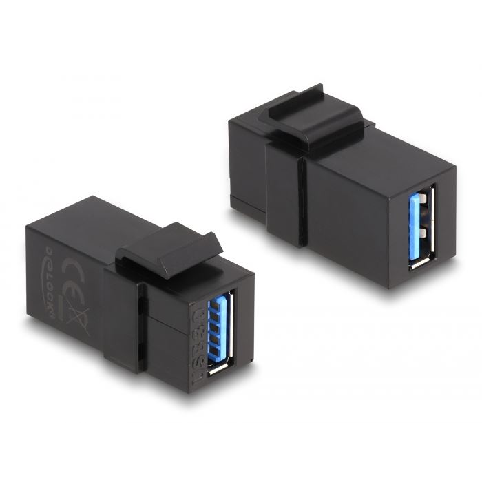 Delock Keystone modul USB 3.0 A-csatlakozóhüvely > USB 3.0 A-csatlakozóhüvely fekete (87831) (d87831)