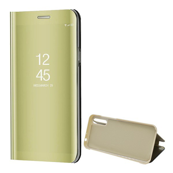 Tok álló (aktív FLIP, oldalra nyíló, asztali tartó funkció, tükrös felület, Mirror View Case) ARANY [Huawei Y8p] (5996457980987)