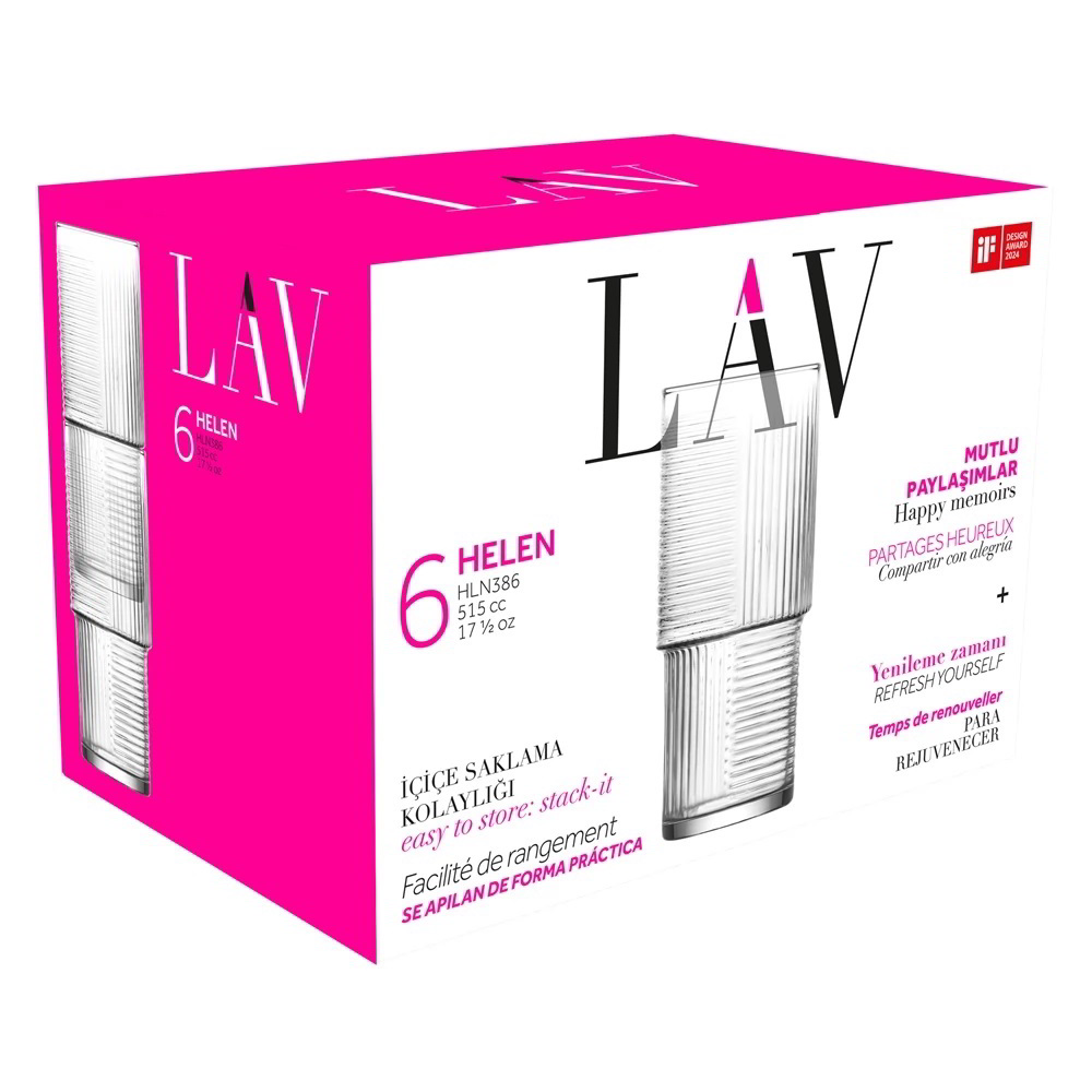 LAV Helen Long Drink 515ml Koktélos üveg pohár szett 6 darabos (LV-HLN386F)