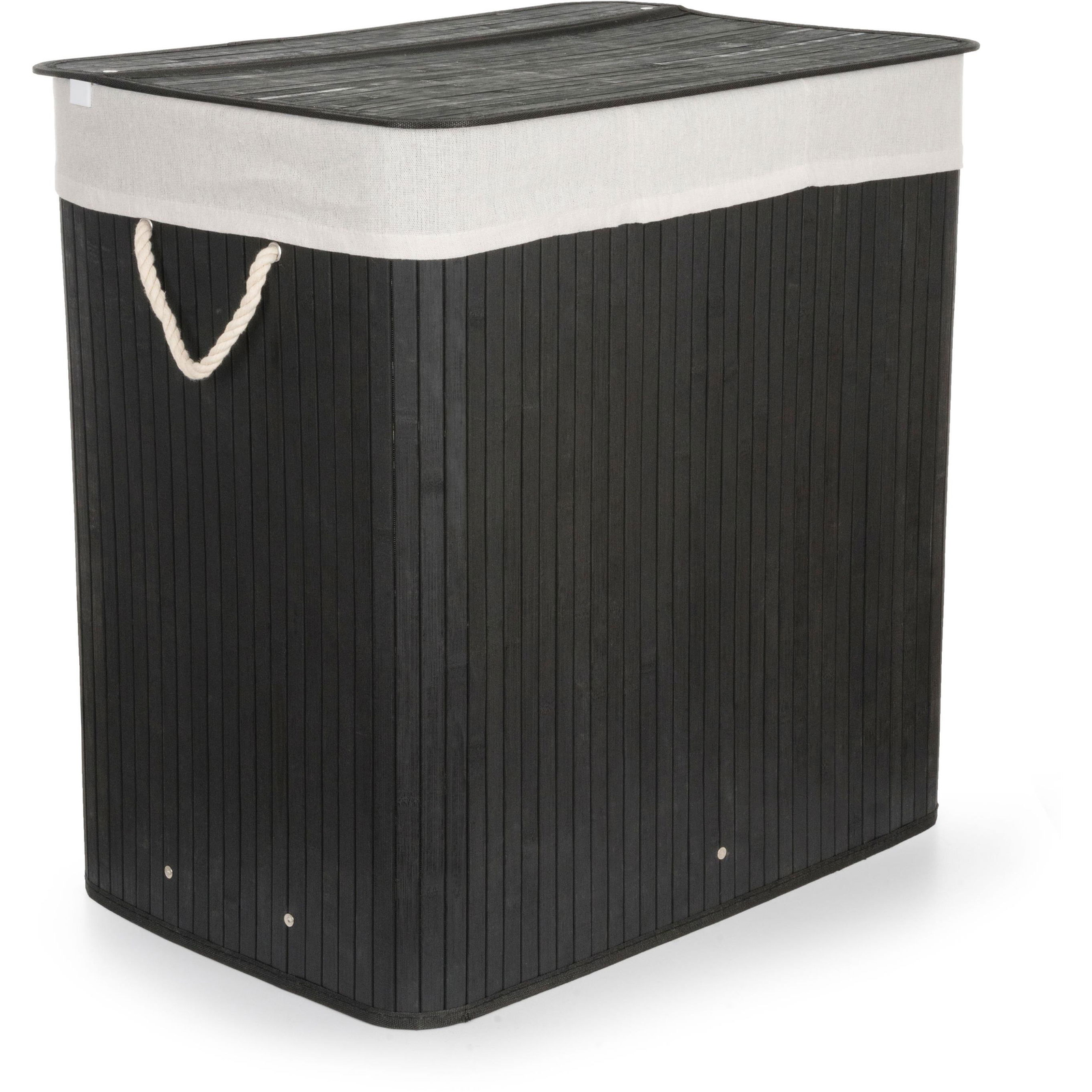 G21 Kosár, fekete, fehér szövet kosárral, 60×40×63 cm, 150 l, bambusz (KPG21BAM2B)