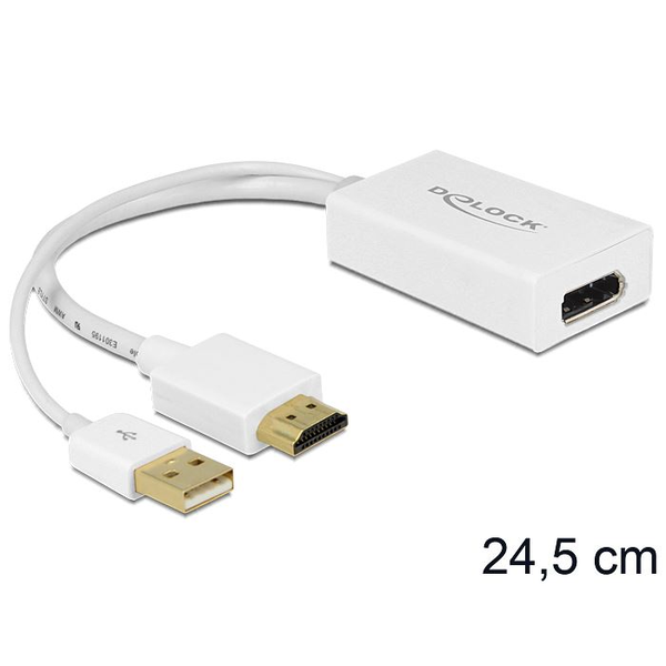 DELOCK HDMI Adapter A -> Displayport St/Bu 4K weiß USB