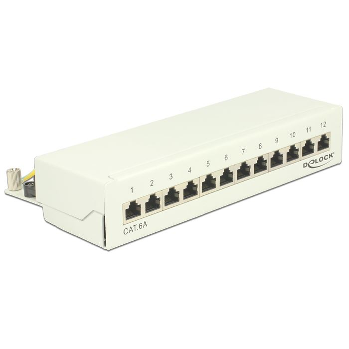 Delock asztali patch panel 12 portos Cat.6A fehér (87679) (DE87679)
