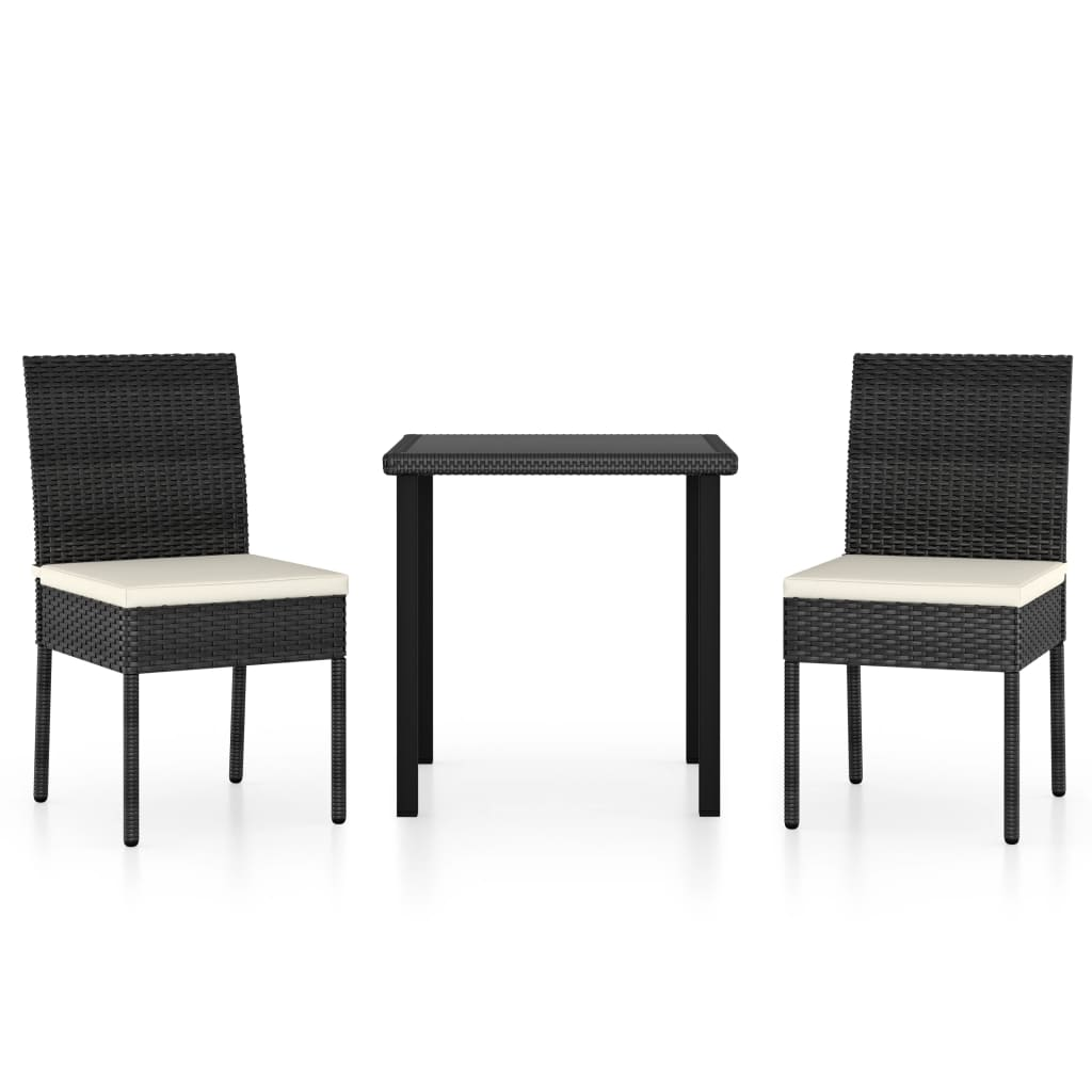 3 részes fekete polyrattan kerti étkezőgarnitúra (3065693)