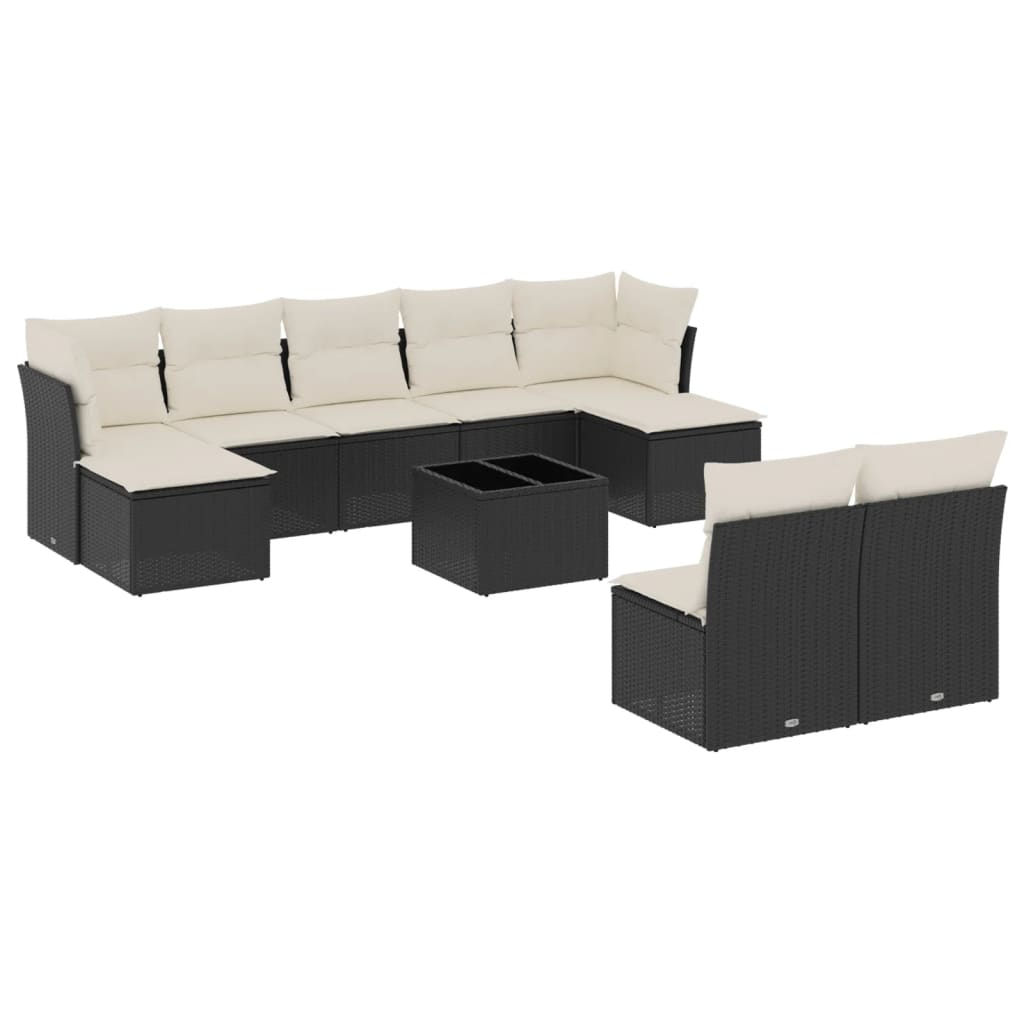 10 részes fekete polyrattan kerti ülőgarnitúra párnákkal (3218276)