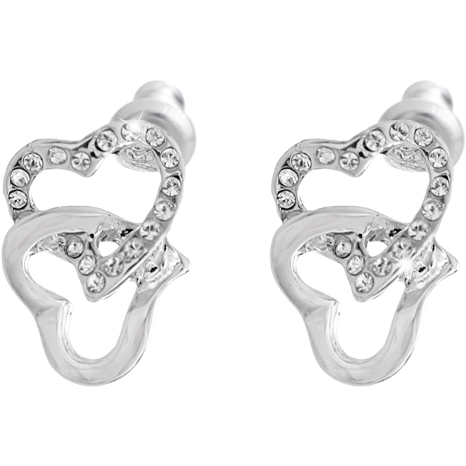 JSB Bijoux 61400965cr Dupla szív víztiszta Swarovski kristályokkal (8592661390146)