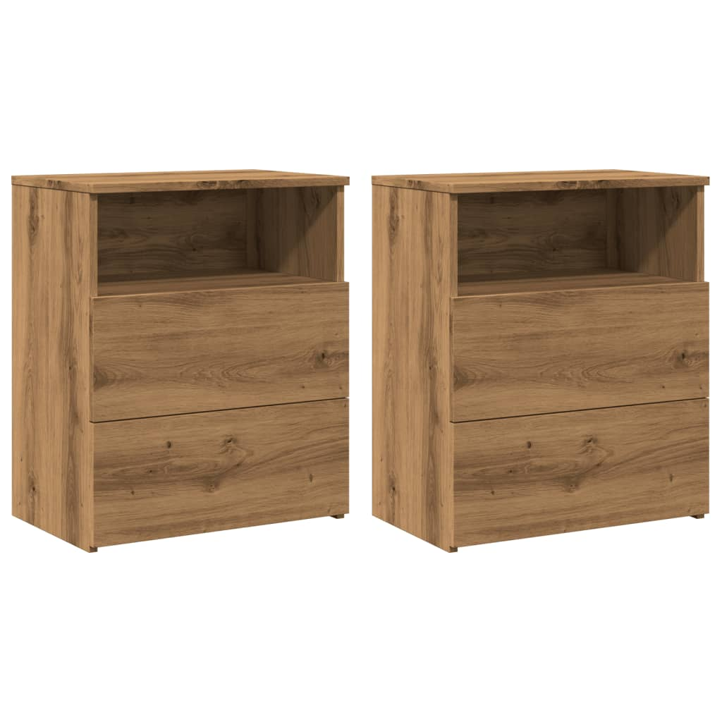 2 db kézműves tölgy színű szerelt fa éjjeliszekrény 50x32x60 cm (856567)