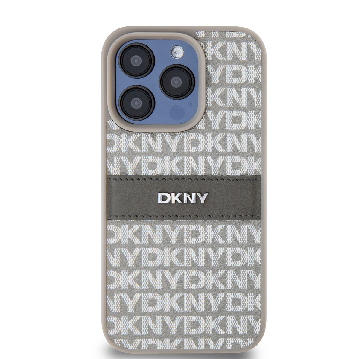 DKNY iPhone 15 Pro Ismétlődő mintás PU Bőr Telefon tok - Bézs (DKHCP15LPRTHSLE)