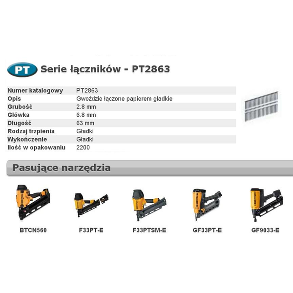 BOSTITCH GWOŹDZIE PT 33` 63mm 2,2M