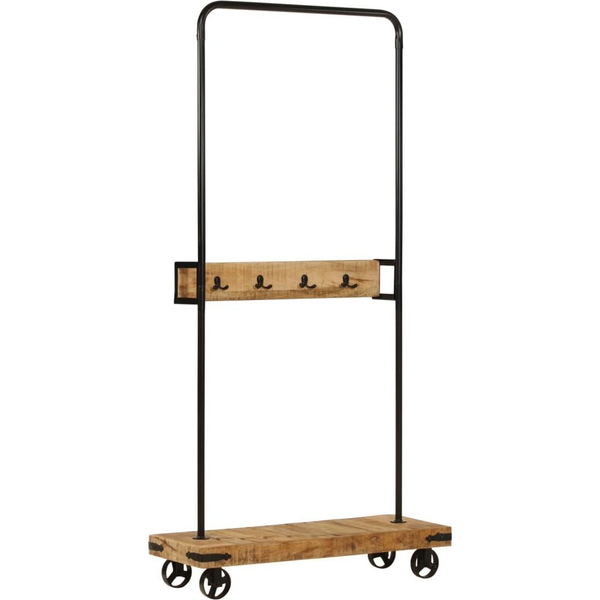 tömör mangófa és vas ruhaállvány kerekekkel 90 x 35 x 190 cm