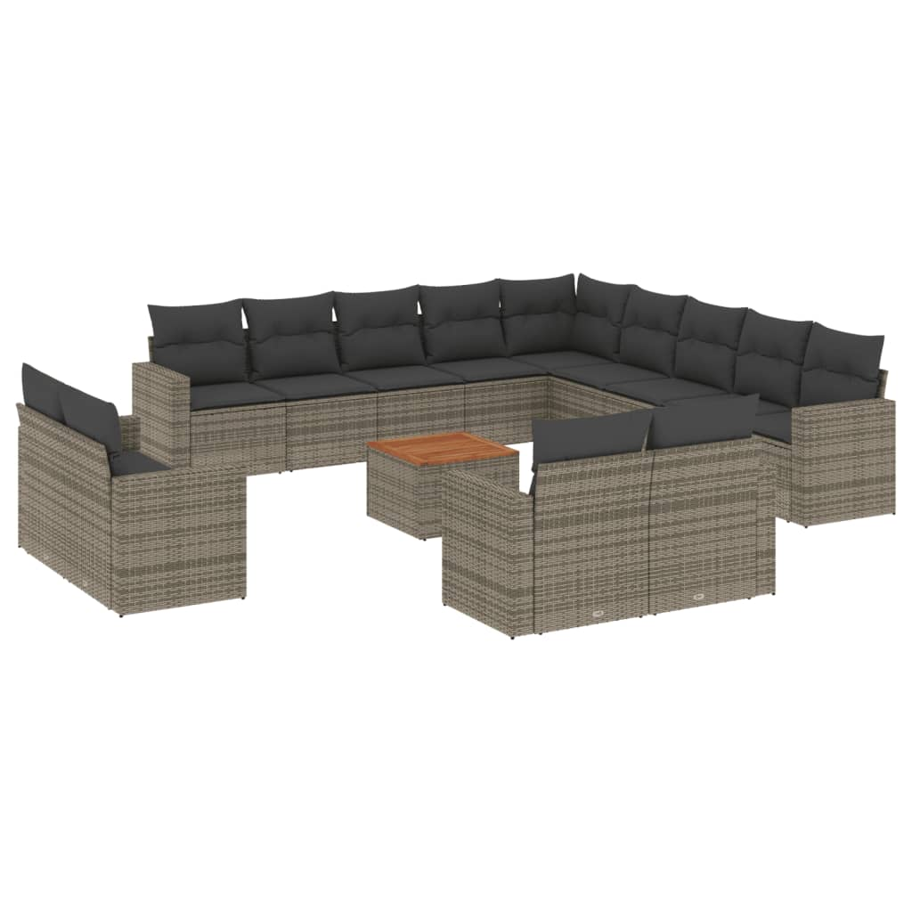 14 részes szürke polyrattan kerti ülőgarnitúra párnákkal (3256732)