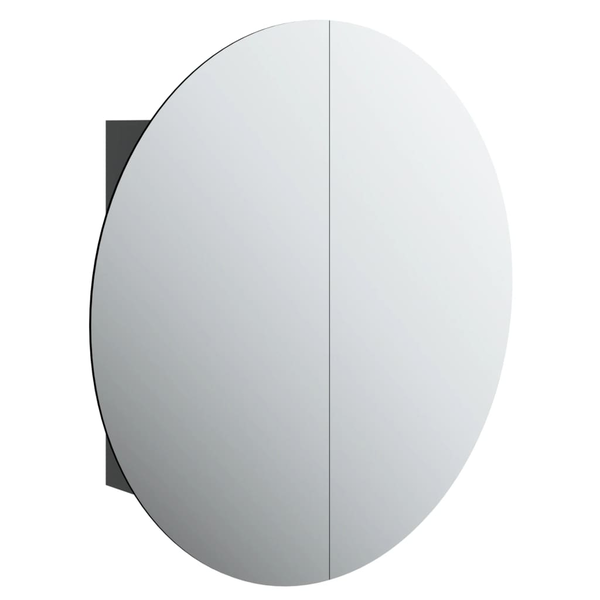 fekete fürdőszobaszekrény kerek tükörrel/LED-del 54x54x17,5 cm