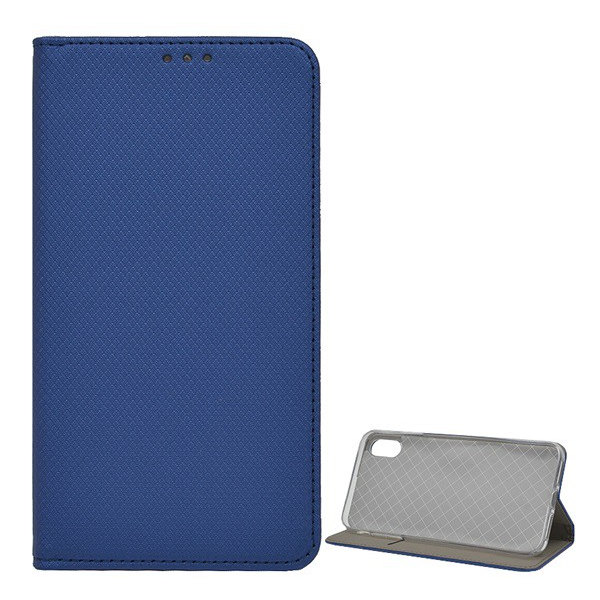 Tok álló, bőr hatású (FLIP, oldalra nyíló, asztali tartó funkció, rombusz minta) SÖTÉTKÉK [Apple iPhone XR 6.1] (5996457806614)