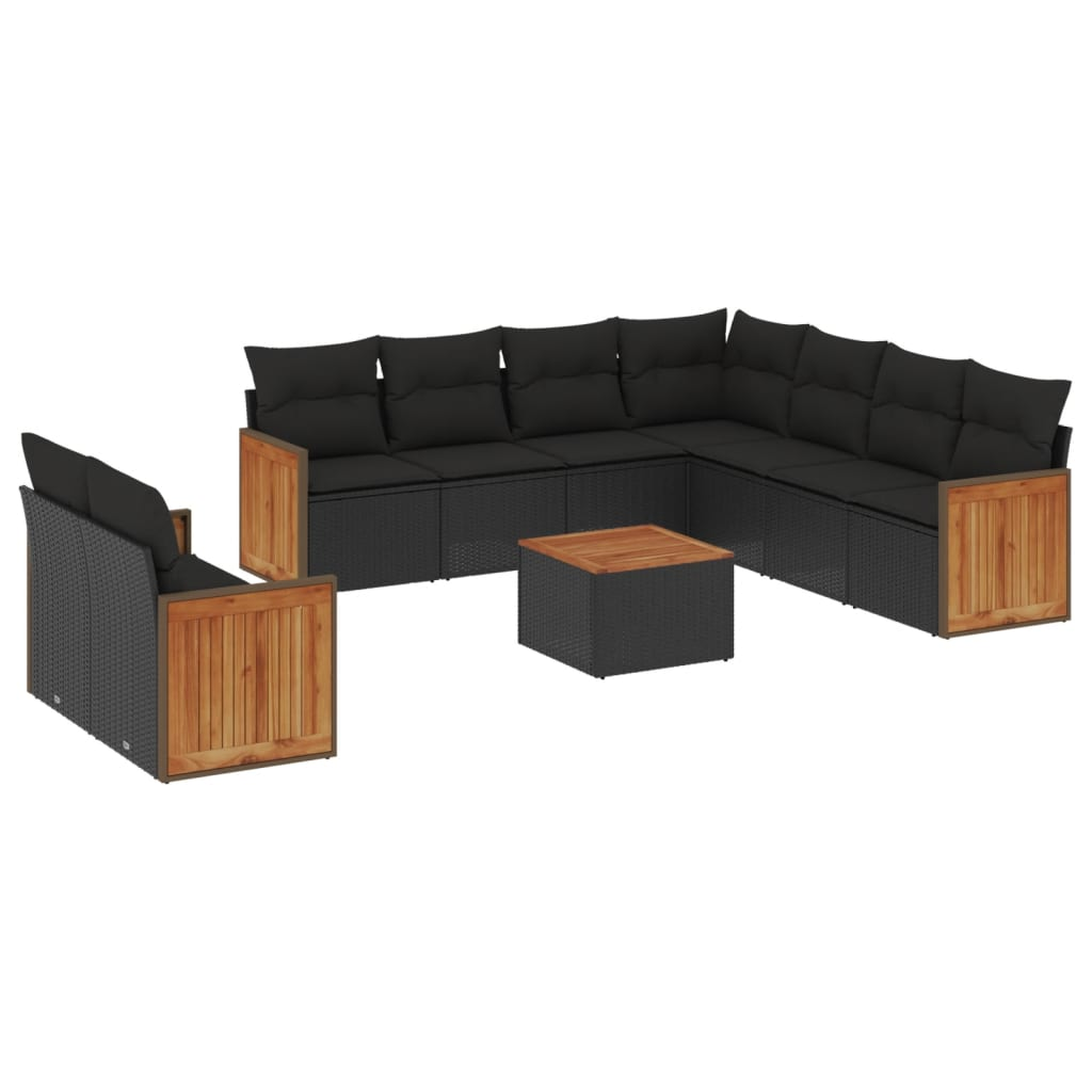 10 részes fekete polyrattan kerti ülőgarnitúra párnákkal (3227784)