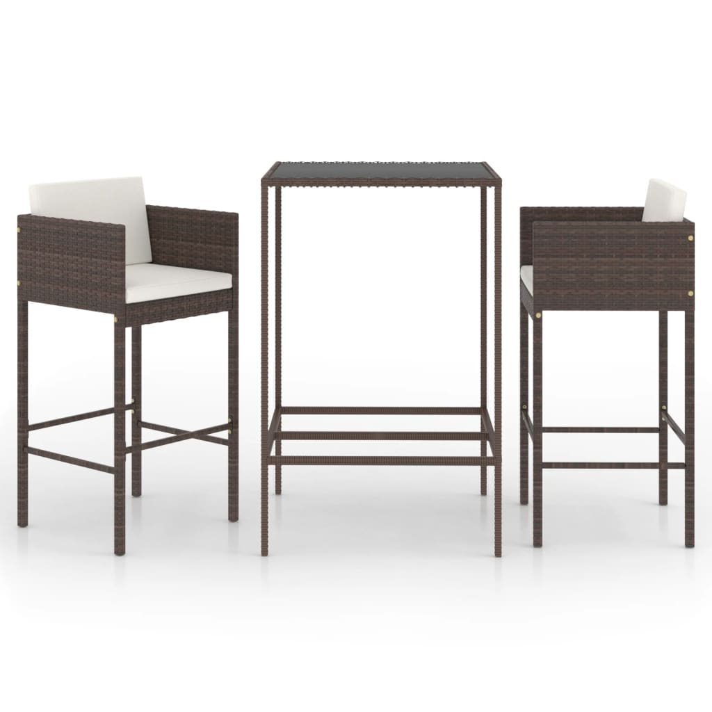 3 részes barna polyrattan kerti bárszett párnákkal (3094786)