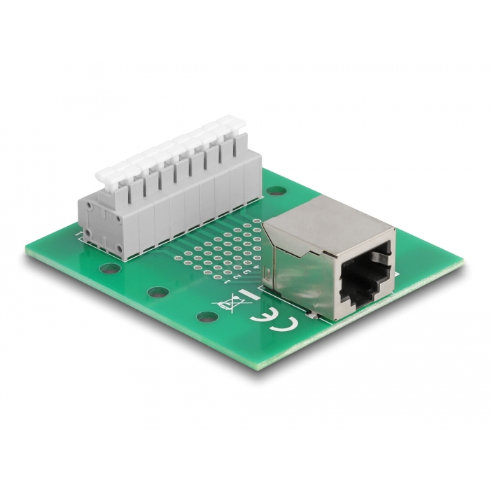 Delock RJ45 anya - Terminal block nyomógombbal DIN sínhez (66992) (66992)