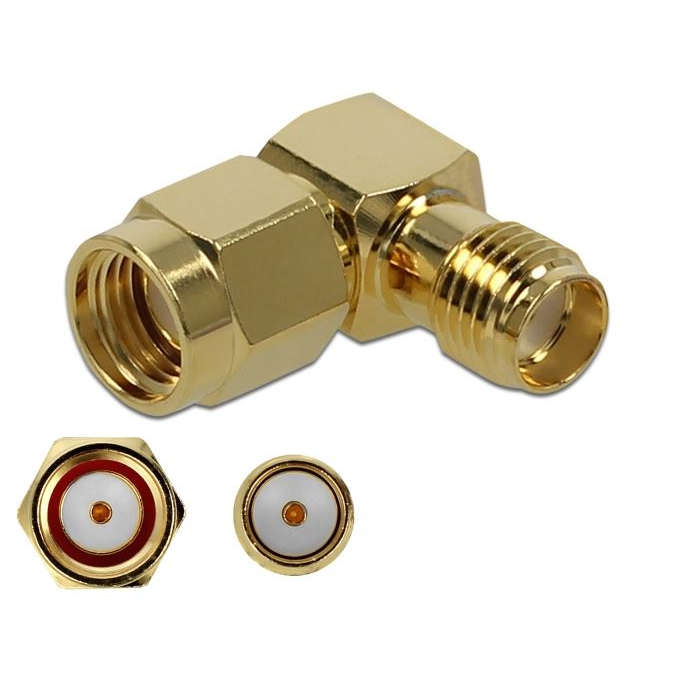 Delock Adapter RP-SMA-dugó apa SMA csatlakozóhüvely 90 10 GHz (89978) (DE89978)