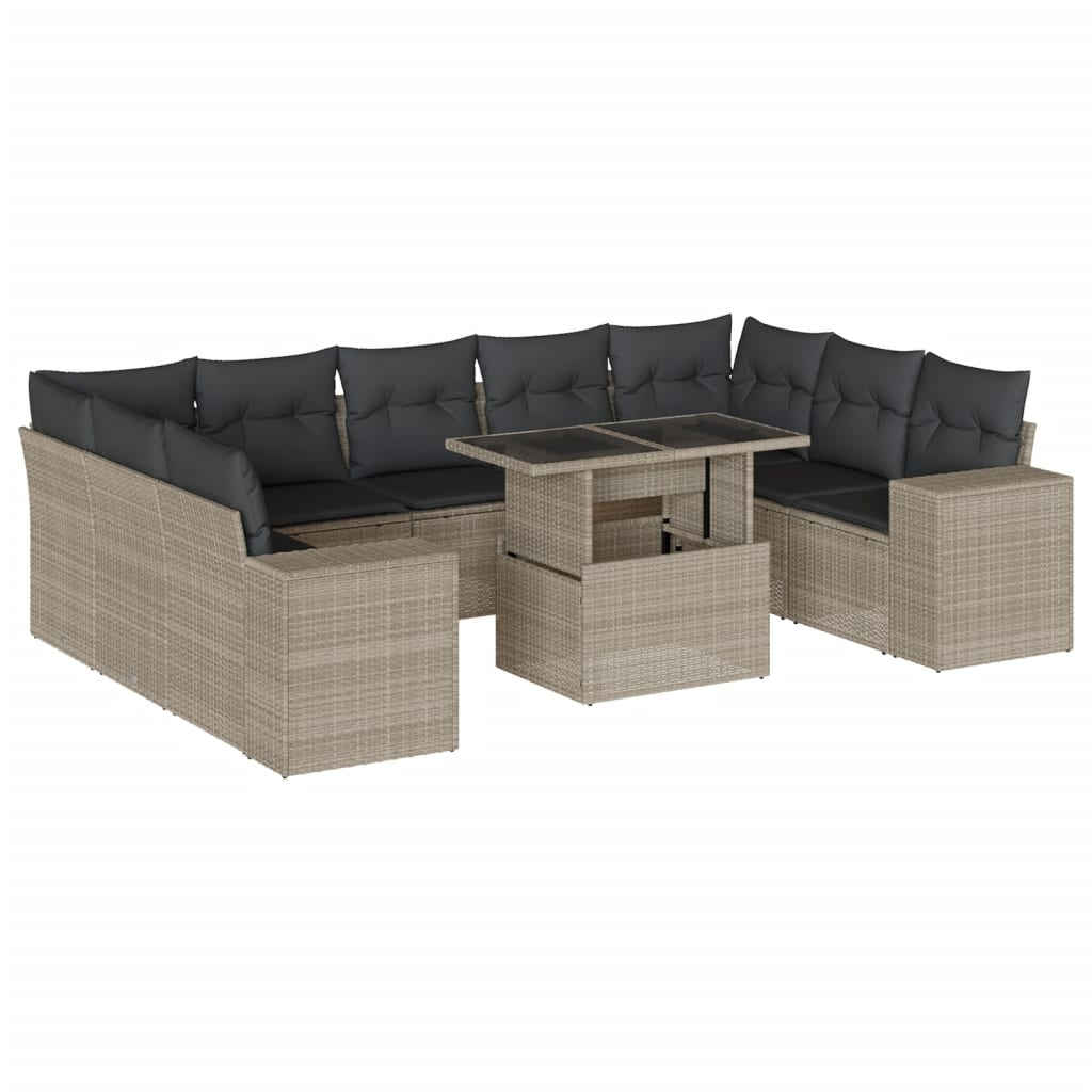 10 részes világosszürke polyrattan kerti ülőgarnitúra párnákkal (3269372)