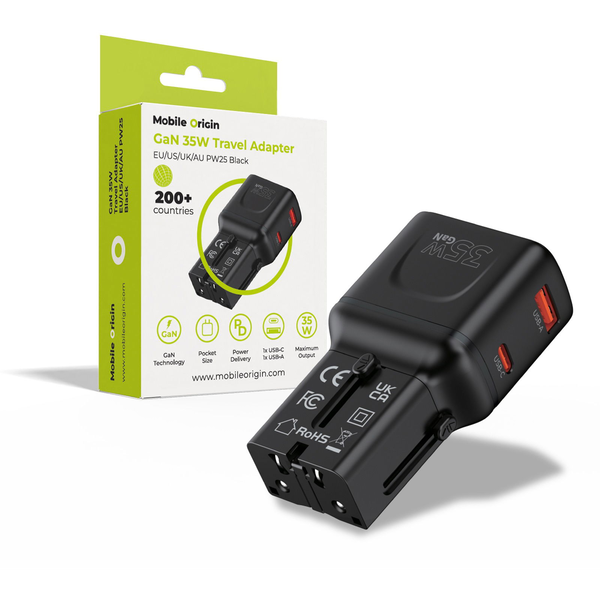 Mobile Origin 35W Travel Adapter, EU/US/UK/AU PW25, black