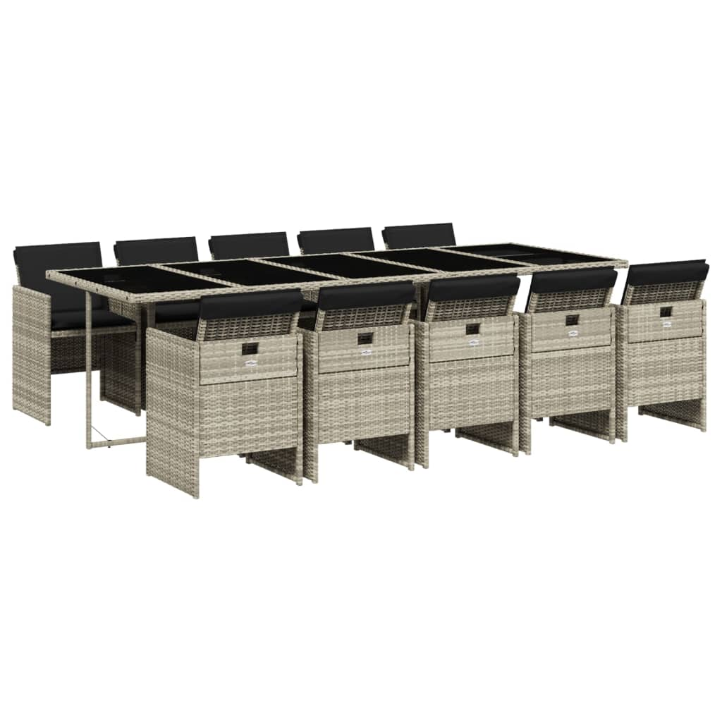 11 részes világosszürke polyrattan kerti ülőgarnitúra párnákkal (3210575)