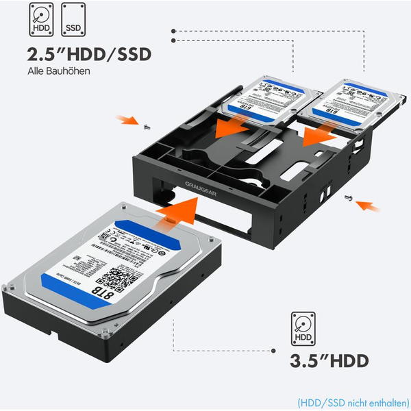 GRAUGEAR Einbaurahmen für 2x 2,5" & 3,5" HDD/SSD in 5,25" (G-CV-235T525)