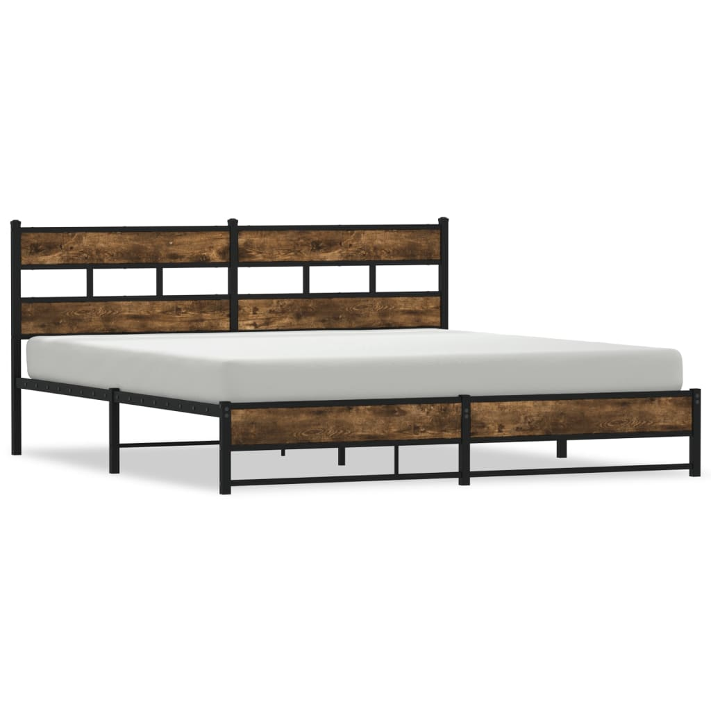 füstös tölgy színű fém ágykeret matrac nélkül 183 x 213 cm (3308487)