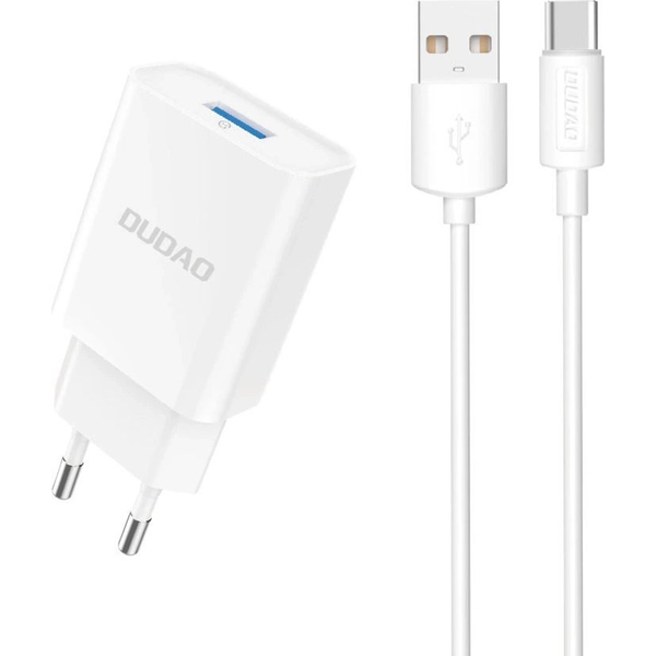 Ładowarka Dudao Ładowarka sieciowa Dudao A4EU USB-A 2.1A - biała + kabel USB-A - USB-C