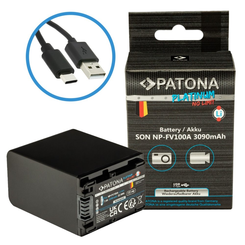 Patona PT1395 Pro Sony NP-FV100 3090mAh Li-Ion Platinum USB-C Akkumulátor töltő (PT1395)