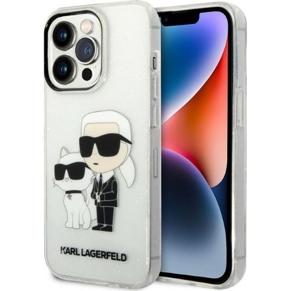 Karl Lagerfeld Liquid Glitter Karl and Choupette NFT hátlap tok Apple iPhone 14 Pro Max, átlátszó (KLD1247)