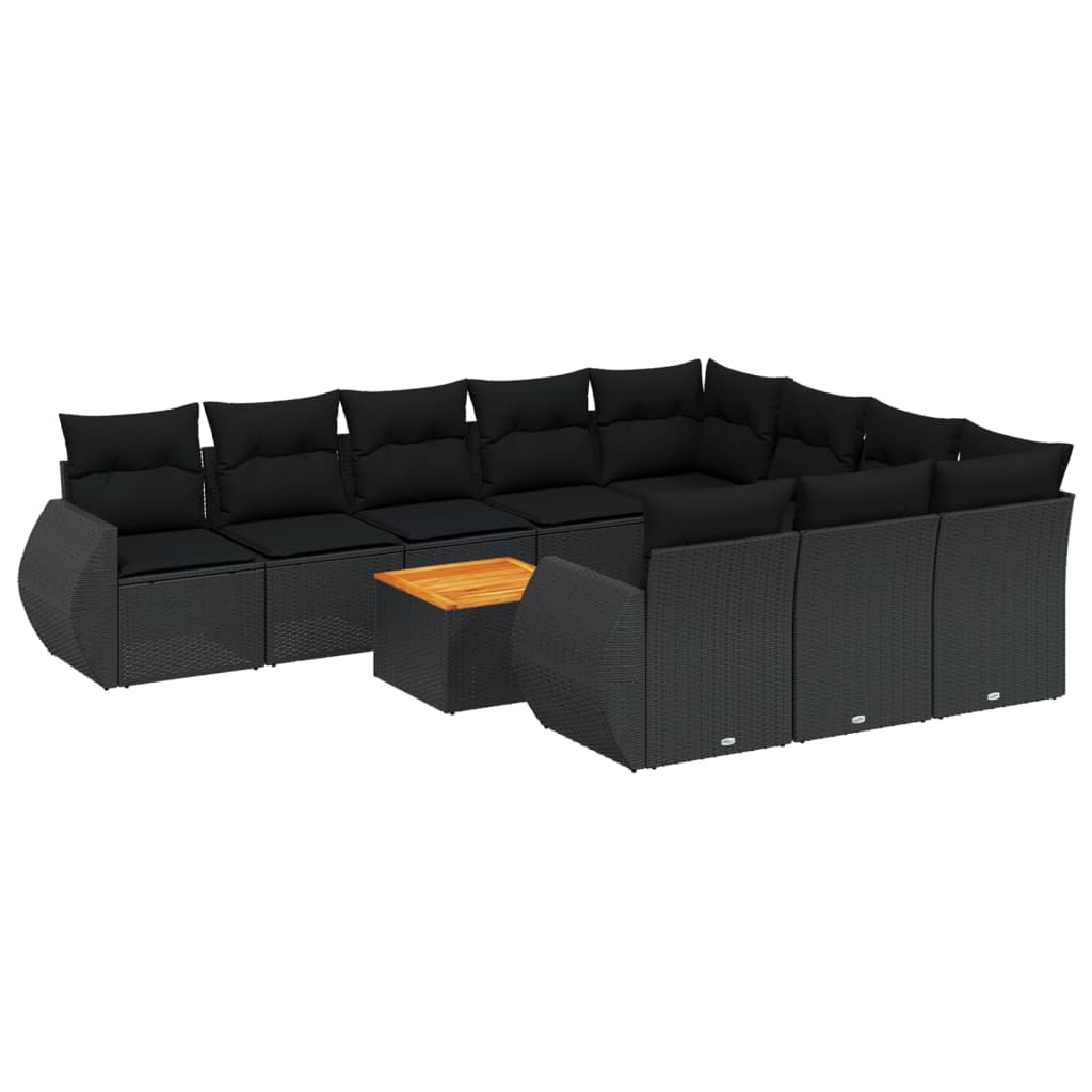 11 részes fekete polyrattan kerti ülőgarnitúra párnákkal (3225180)