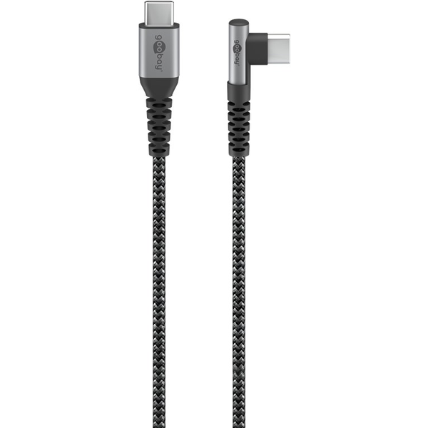 Goobay USB-C apa - USB-C apa 90 fokos Adat és töltő kábel - Szürke (1m)