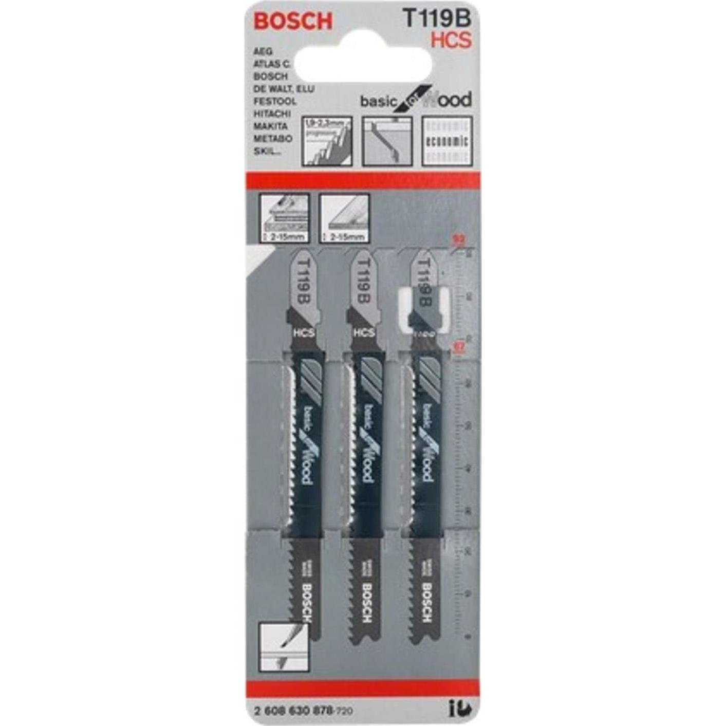 Bosch 2 608 630 878 lombfűrész, kanyarítófűrész és szablyafűrész lap Lombfűrész penge Magas szén-acél (HCS) 3 db (2608630878)