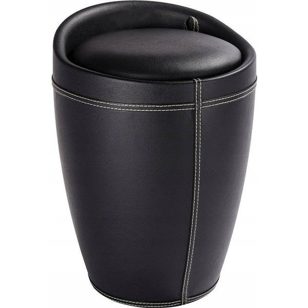 Kosz na pranie Wenko Skórzana pufa CANDY BLACK - kosz na pranie, 2 w 1, WENKO