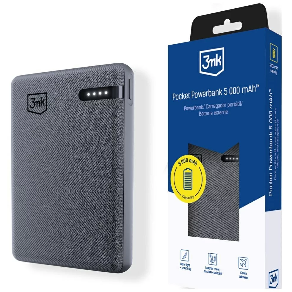 3mk Pocket Powerbank 5000mAh 12W szürke (5903108605410)