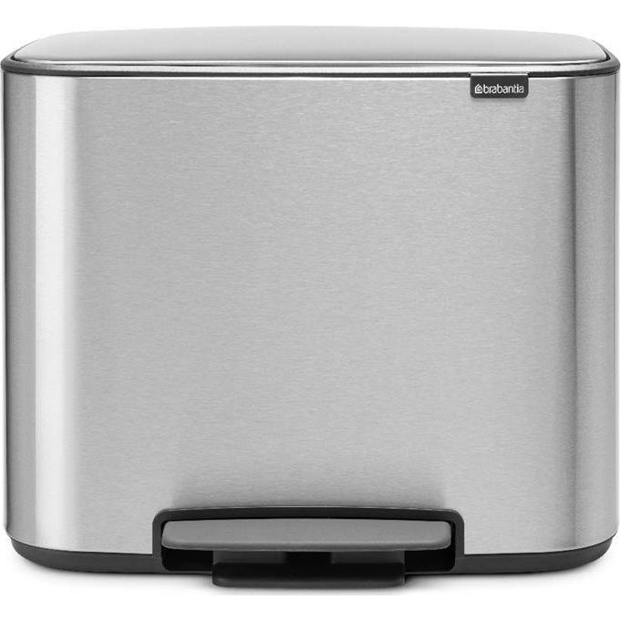 Brabantia Bo Pedal Bin pedálos szelektív hulladékgyűjtő szagmentesen záródó Soft-Close fedél, műanyag tartály, 3x11L - X méret, r.m. acél, selyem ujjlenyomatmentes - 121128 (121128)