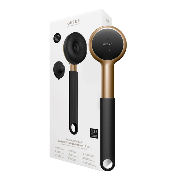 Комплект звукови ексфолиращи четки за тяло Geske, LED светлина, силикон, черно/златно, IPX7 водоустойчивост