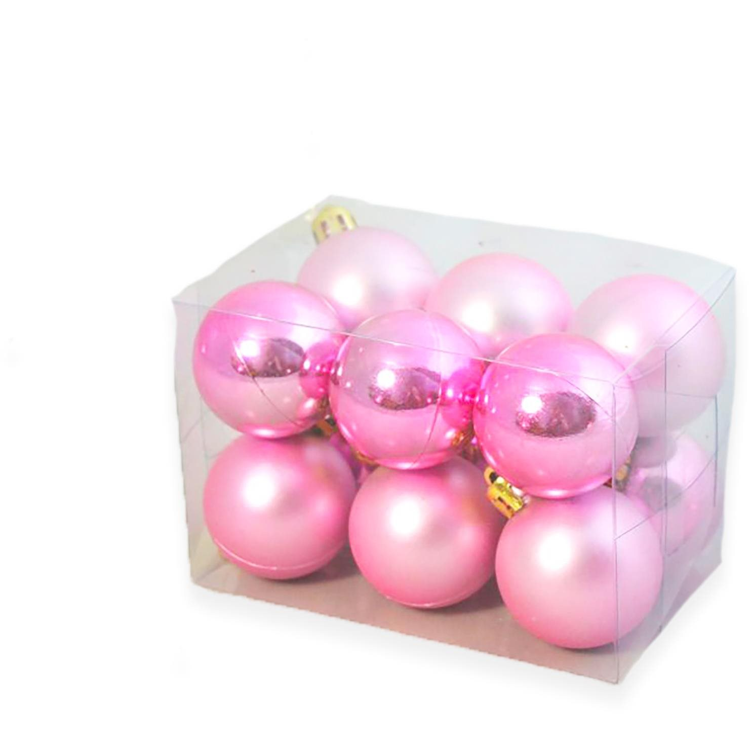 LAALU Karácsonyi dísz - gömb, matt/fényes rózsaszín, átmérő 4 cm, 12 db (LAU-1996)