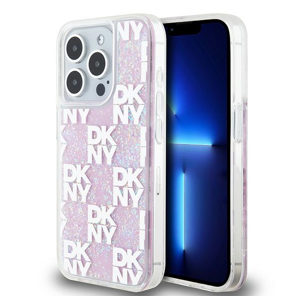 DKNY iPhone 15 Pro multiLOGO Glitter műanyag Telefon tok - Pink (DKHCP15LLCPEPP)
