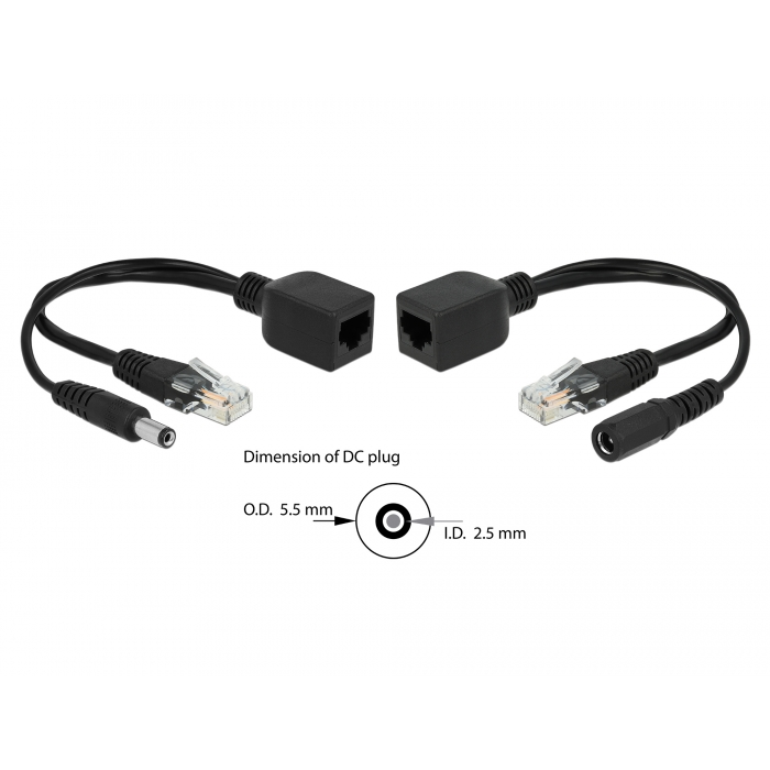 Delock Passzív PoE adapter készlet RJ45 DC 5,5 x 2,5 mm (66024) (66024)