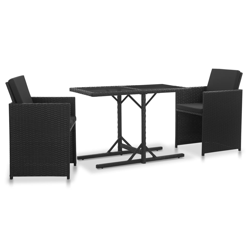 3-részes fekete polyrattan kültéri étkezőszett párnákkal (46373)