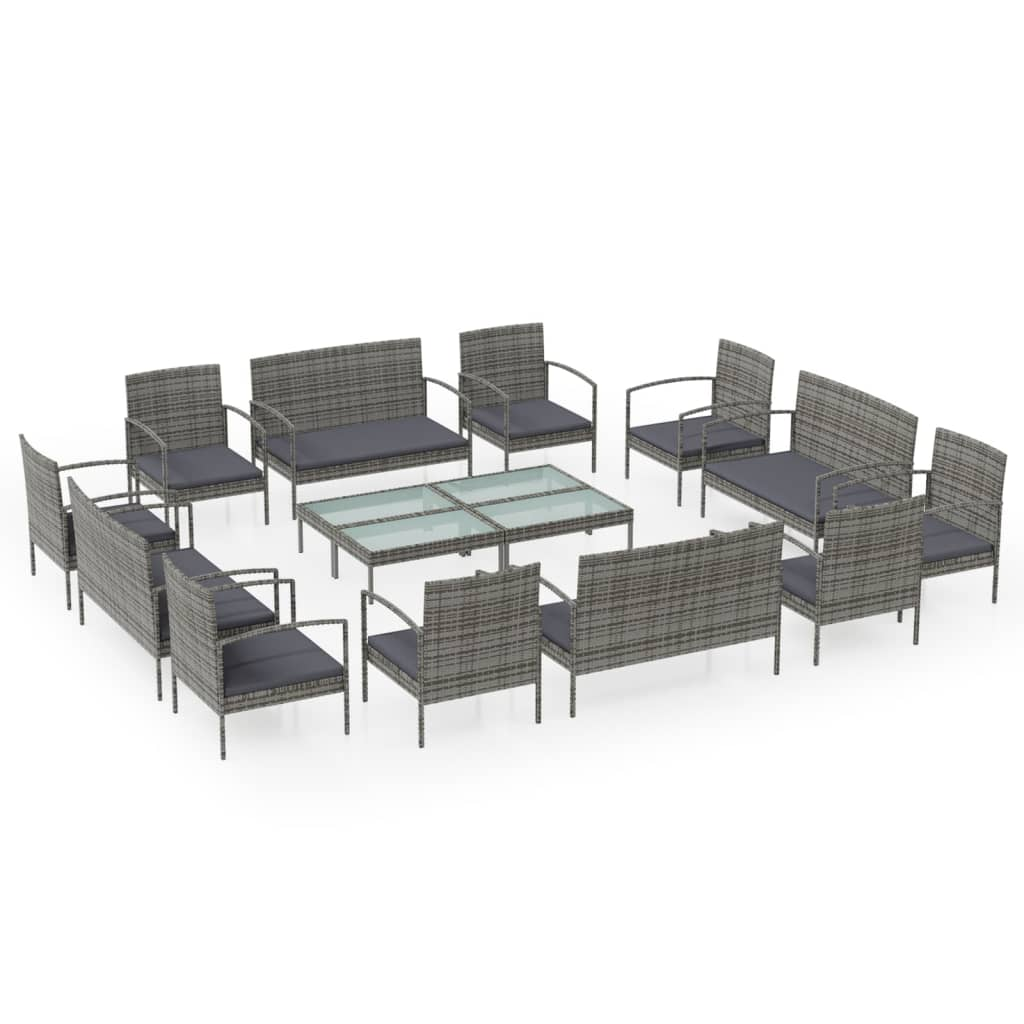16 részes szürke polyrattan kerti ülőgarnitúra párnákkal (3095968)