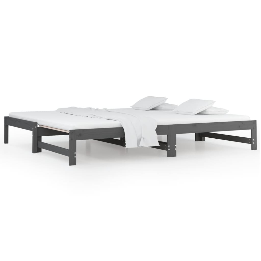 szürke tömör fenyőfa kihúzható kanapéágy 2 x (90 x 200) cm (820429)