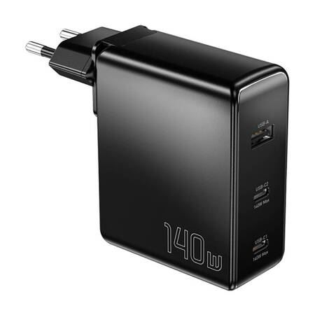 Essager ECT2CA-MQB01-Z USB-A + 2xUSB-C 140W hálózati töltő fekete (ECT2CA-MQB01-Z)