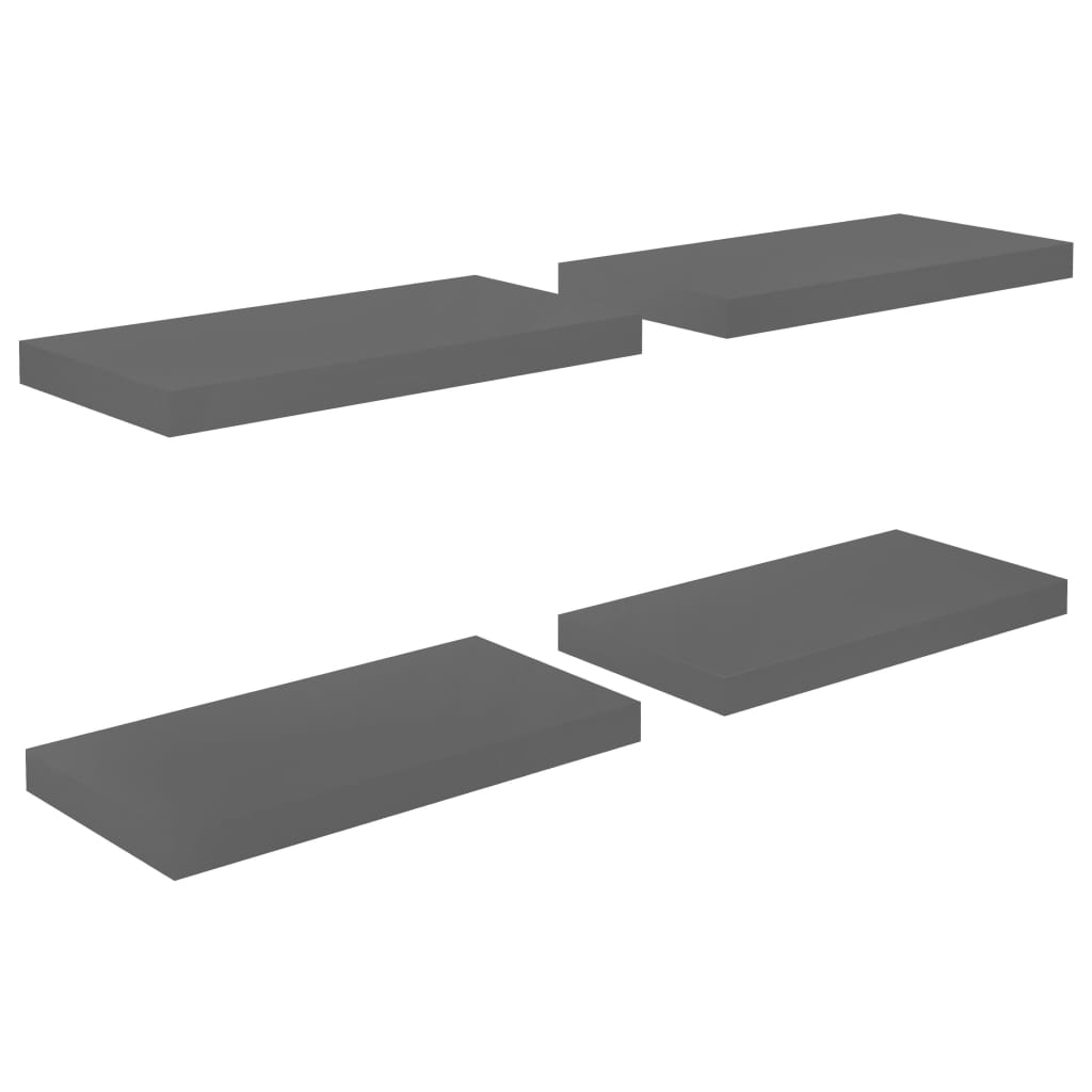 4 db magasfényű szürke MDF fali polc 50 x 23 x 3,8 cm (323789)