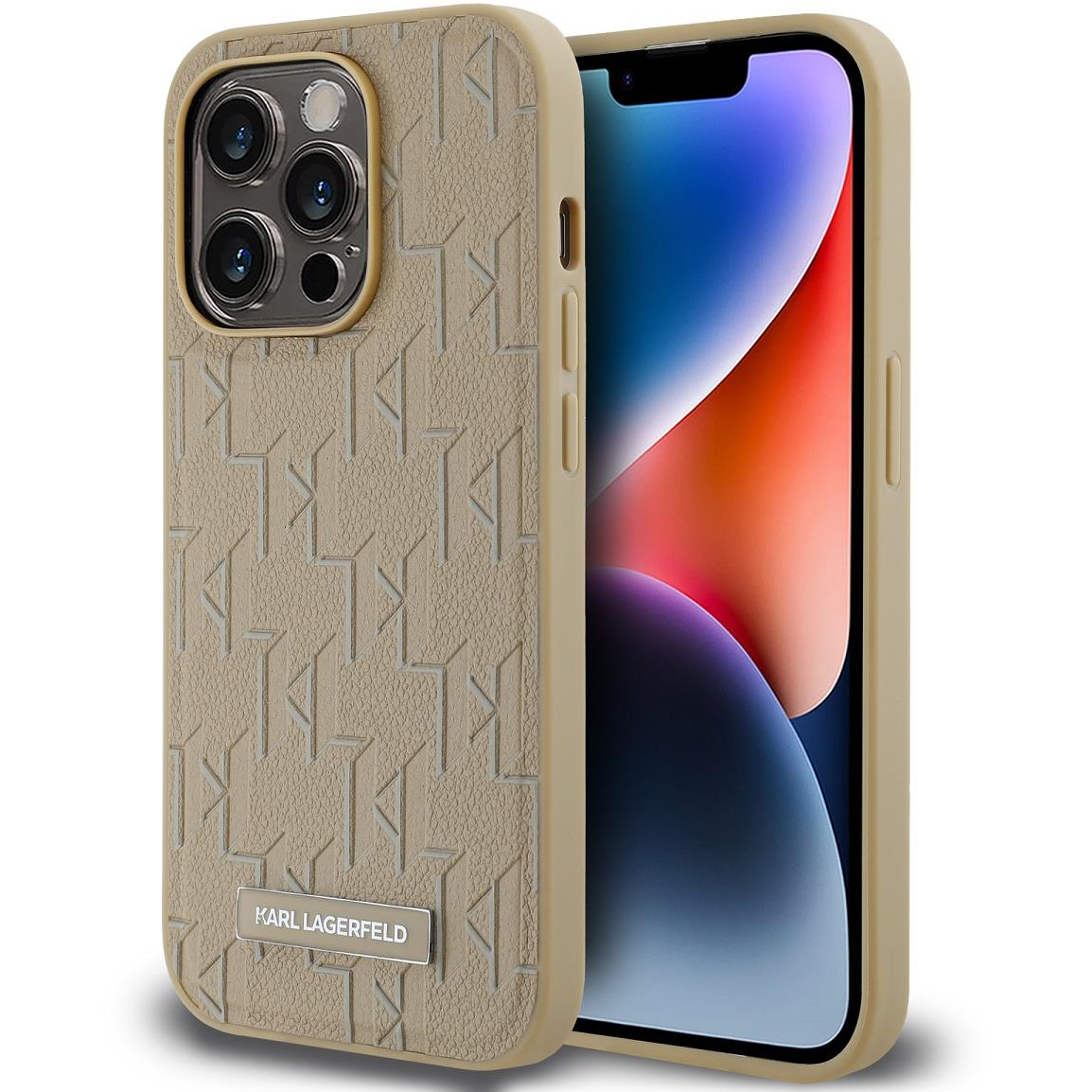 Karl Lagerfeld PU Leather Monogram Metal Logo MagSafe iPhone 14 Pro Beige tok (KLHMP14LPKHPORPE)