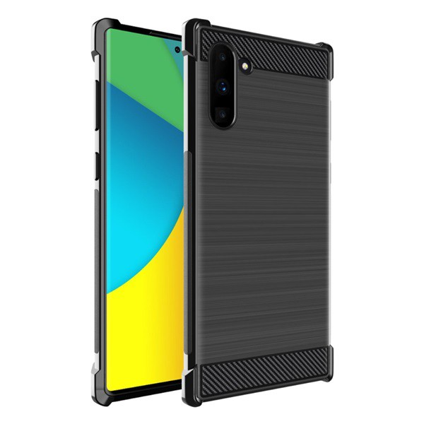 IMAK VEGA szilikon telefonvédő (közepesen ütésálló, légpárnás sarok, szálcsiszolt, karbon minta) FEKETE [Samsung Galaxy Note 10 (SM-N970F)]