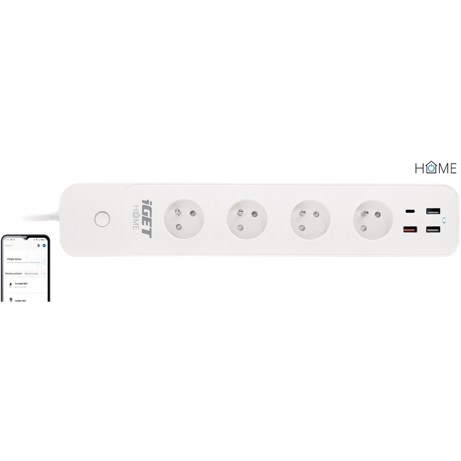 iGET HOME Power 4 USB Smart WiFi hosszabbító, fogyasztásmérés, 4× AC 230 V, 4× USB port, 3680 W (Power 4 USB)