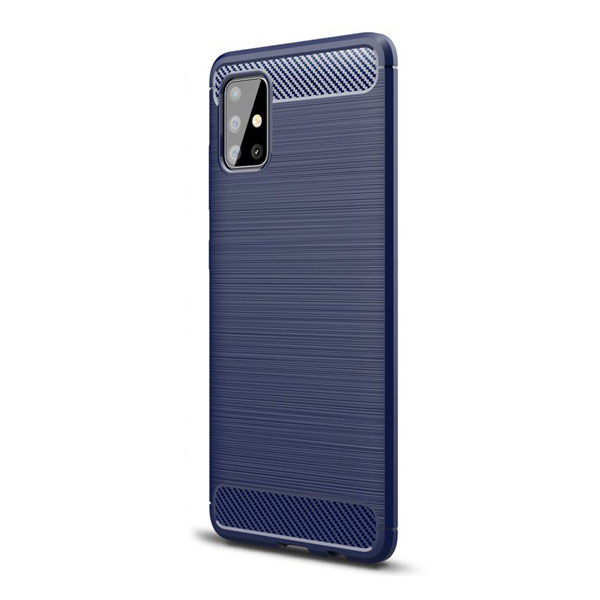 Szilikon telefonvédő (közepesen ütésálló, légpárnás sarok, szálcsiszolt, karbon minta) SÖTÉTKÉK [Samsung Galaxy A51 (SM-A515F)] (5996457927197)