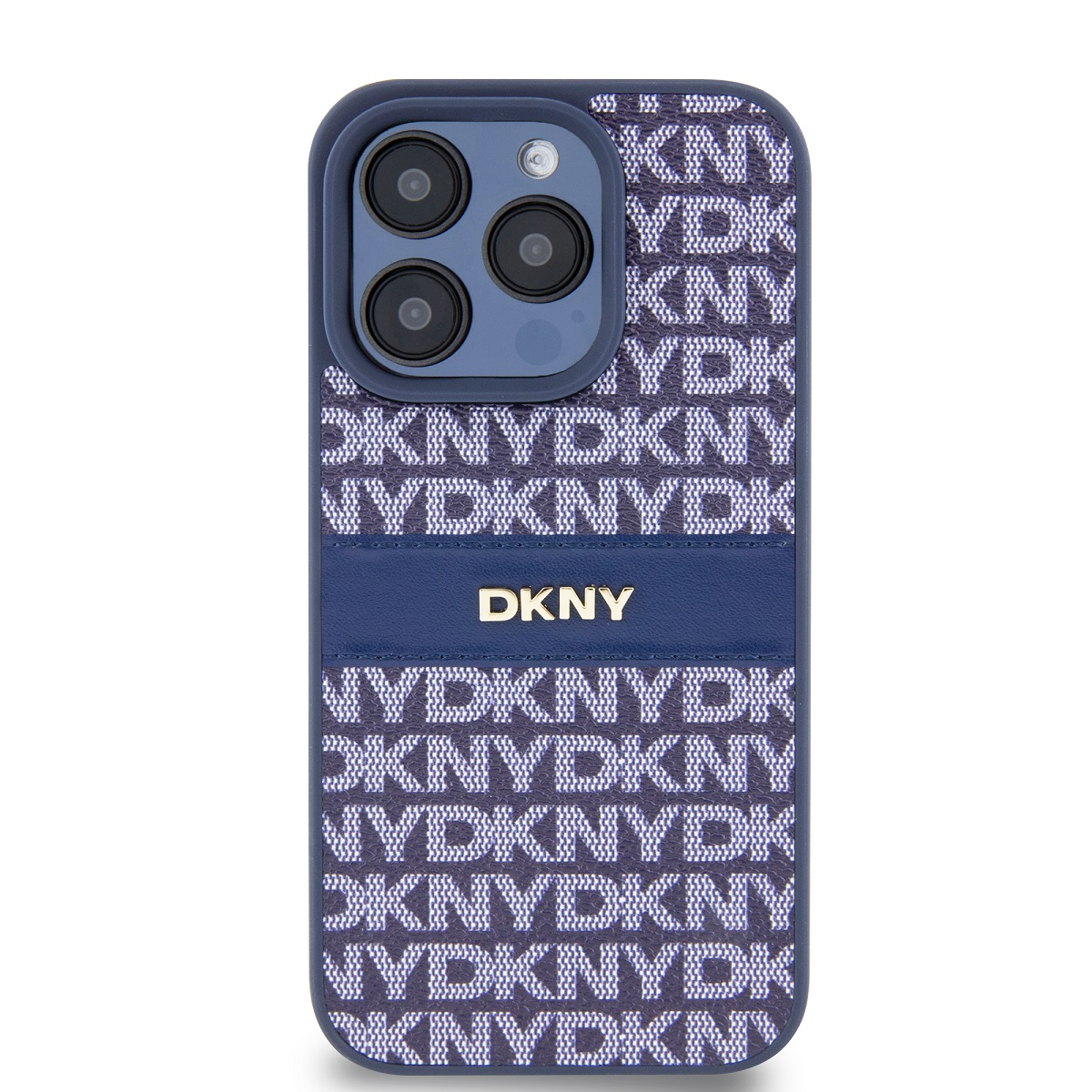 DKNY iPhone 15 Pro Max Ismétlődő mintás PU Bőr Telefon tok - Kék (DKHCP15XPRTHSLB)