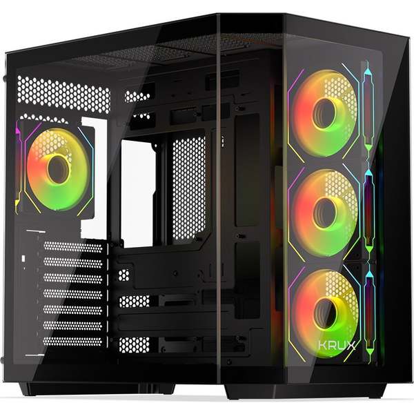 Krux Empero Midi Torony Számítógépház + 3db 120mm ARGB ventilátor - Fekete