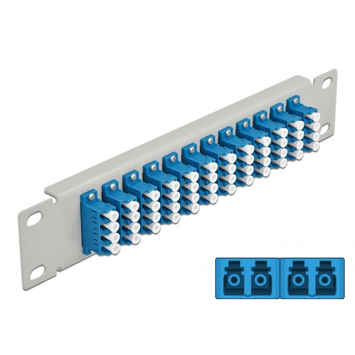 Delock 10 üvegszálas patch panel 12 portos LC Quad 1U kék szürke (66796) (DE66796)